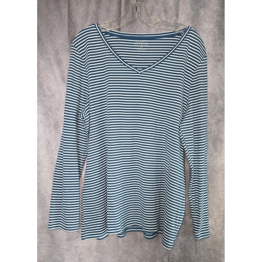 Talbots V-Neck Tee Long Sleeve Louise Stripe Size 2X